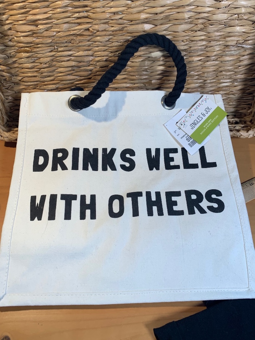Wine Bottle canvas gift bag-funny Drinks Well With Others NWT